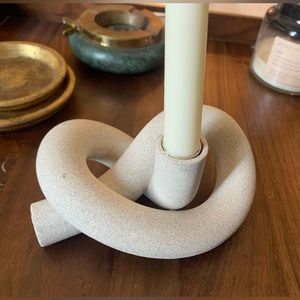 CB2 ASHA SPECKLED CEMENT KNOTTED TAPER CANDLE HOLDER